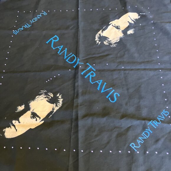 Randy Travis Vintage Black Brockum 1989 Bandana 21" x 22" - Picture 7 of 8
